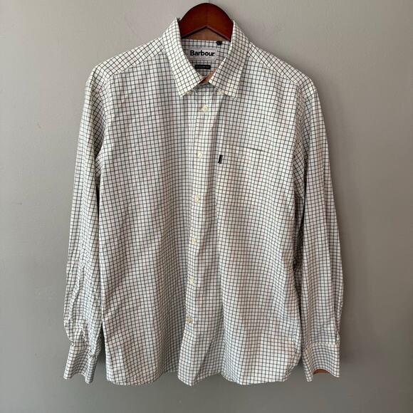 Barbour Tattersal Regular Fit Button Down Shirt Coruroy Cuffed Plaid Mens Lrg - Picture 1 of 12